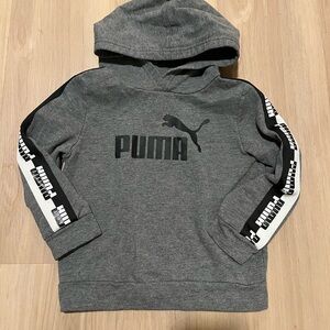 Puma Kids Grey & Black Hooded Sweatshirt with Logo Tape Sleeves